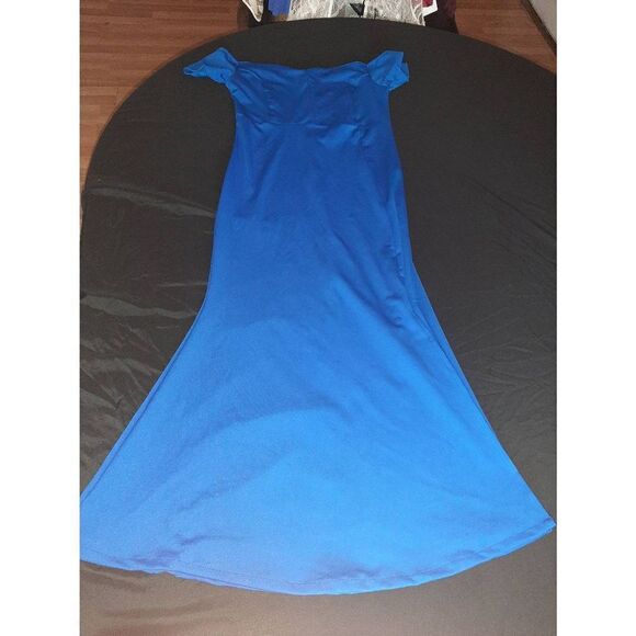 Medium Royal Blue Bateau Boat Neck Elegant Stretchy Maxi Dress Prom Bridesmaid - Picture 1 of 4